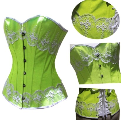 Green & white design Brocade Fabric women corset top bustier underwear